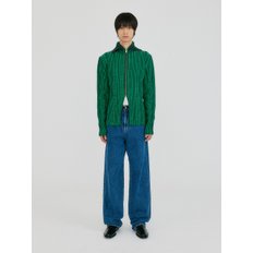 ZIDAN High Neck Zip Knit Cardigan - Green/White Stripe