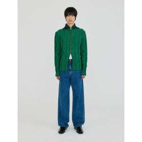 ZIDAN High Neck Zip Knit Cardigan - Green/White Stripe