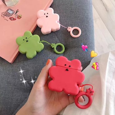 유니커블 airpods 애플 에어팟 1세대 2세대 겸용 곰 쿠키 실리콘 케이스 핑거링 고리 세트 이어폰 악세사리 차이팟