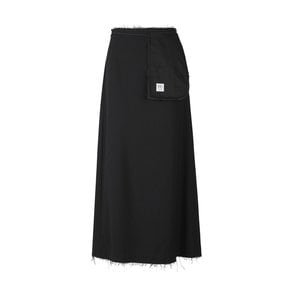 Raw Edge Detail Flare Long Skirt_RQKAW23542BKX