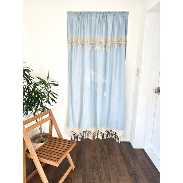 연블루 레이스 바란스 커튼