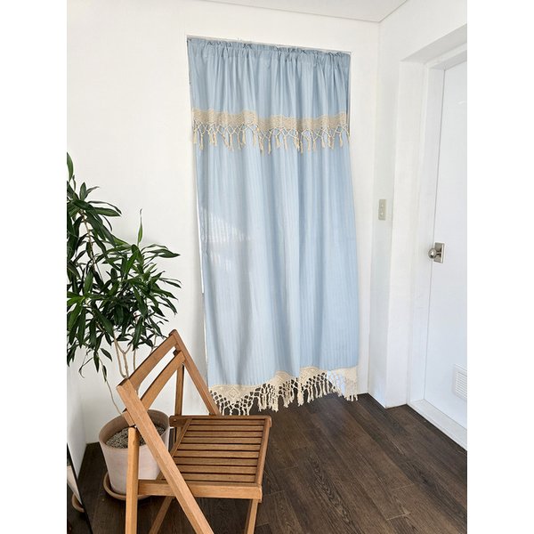 연블루 레이스 바란스 커튼