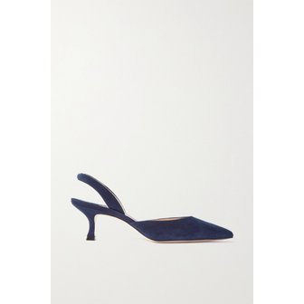 마놀로블라닉 캐롤라인 스웨이드 슬링백 펌프스 50mm 네이비 1647597307527613