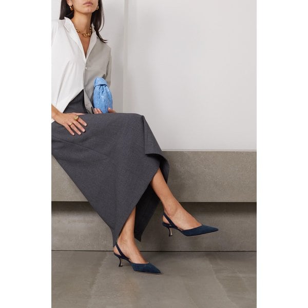 캐롤라인 스웨이드 슬링백 펌프스 50mm 네이비 1647597307527613