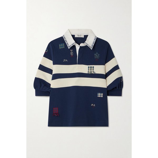 클레어 자수 스트라이프 코튼 저지 폴로 티셔츠 46376663163017757
