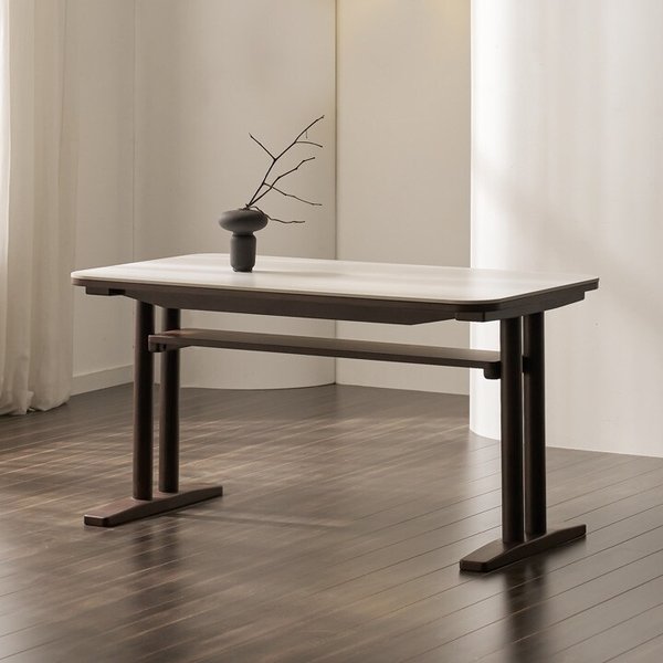 안목 백아 포세린 통 세라믹 원목 4인용 식탁 테이블 1400size [착불]