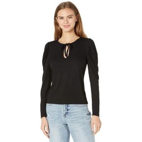 3712646 1.STATE Ribbed Puff Long Sleeve Front Tie Top