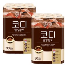 쌍용 코디 웰빙황토 1팩(27mX30롤) 무형광 3겹 천연펄프 화장지 두루마리휴지 고창황토함유