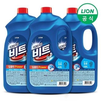 라이온 비트 세탁세제 딥클린파워 액체 4L 리필(겸용) 3개