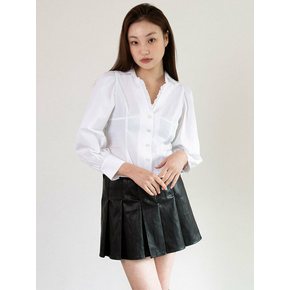 RUFFLE NECK PUFF BLOUSE_WHITE