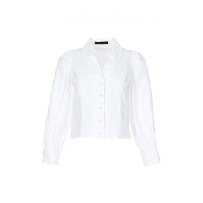 RUFFLE NECK PUFF BLOUSE_WHITE