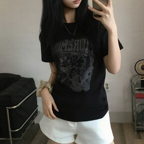 빈티지 그런지 모어머니 크랙 나염 레이어드 반팔 티셔츠4color