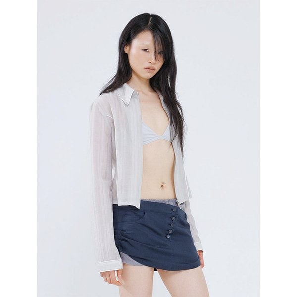 SHEER GATHERED SHIRT JACKET MAUVE GRAY