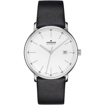  미국 융한스 막스빌 시계 JUNGHANS Mens Form A Matte Silver Dial 블랙 레더 스트랩 Automatic