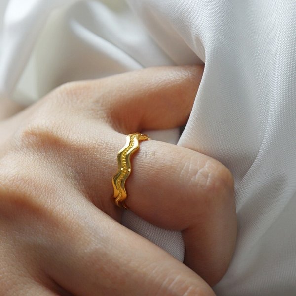 [가앤] 24k순금 유광 물결 반지 3.75g