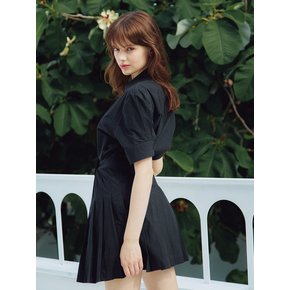 PLEATS DETAIL HALF SLEEVES WRAP ONEPIECE_BLACK