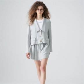 Single-breasted linen cropped jacket_Skyblue