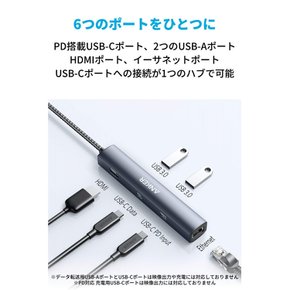 앵커 파워익스팬드 6-in-1 PD 65W USB-C 4K HDMI 1Gbps USB3.0 맥북 프로, 맥북 에어, 아이패드