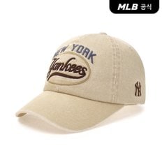 MLB [엠엘비코리아공식] 바시티 빈티지 컬시브 스티치 언스트럭쳐 볼캡 NY (L.Beige)