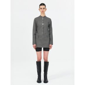 SNAP BUTTON LONG SLEEVE MINI DRESS (GREY)