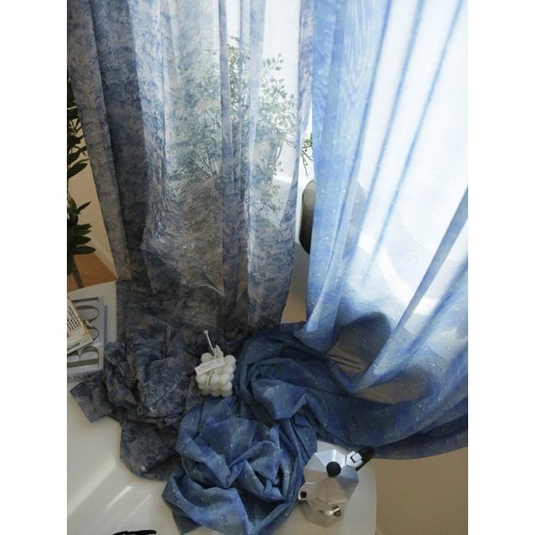 국내제작 블루마블 워터컬러 쉬폰 시어커튼 감성 거실 가리개