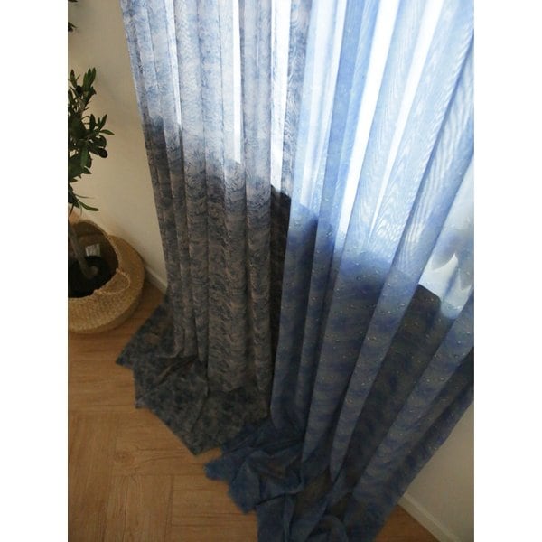 국내제작 블루마블 워터컬러 쉬폰 시어커튼 감성 거실 가리개