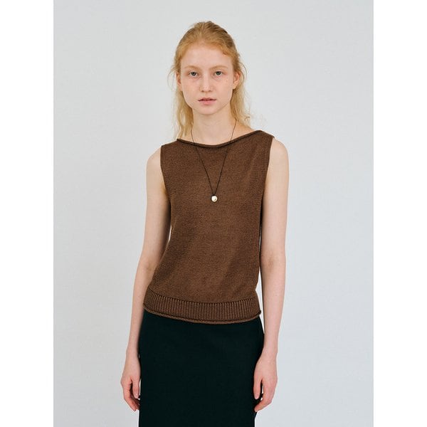 Paper Rolled Sleeveless Knit (Brown)