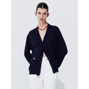 Silky Unbalanced Cardigan_Navy