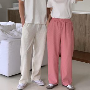 여자 도톰한 남자 고무줄 커플시밀러룩 골지와이드 팬츠