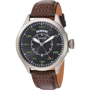 독일 인빅타 손목시계 Invicta Mens Aviator 스테인리스 스틸 쿼츠워치 with 레더 Calfskin 스트