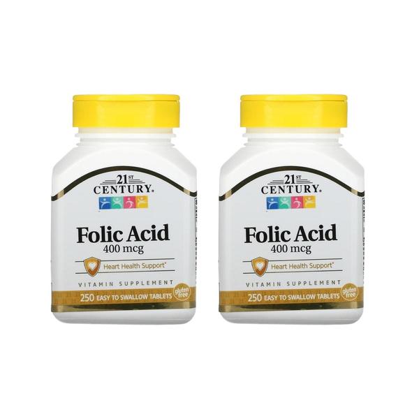 [해외직구] 21세기센츄리 엽산 폴릭엑시드 400mcg 250정 2팩 21st Century Folic Acid 400 mcg 250 Easy to Swallow Tablets