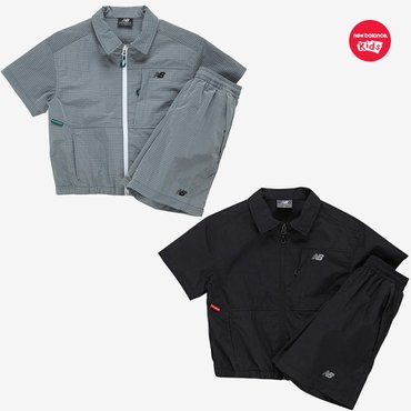 뉴발란스키즈 ESSENTIAL_우븐 반팔 풀집업 셋업 (NK9YF2111U)