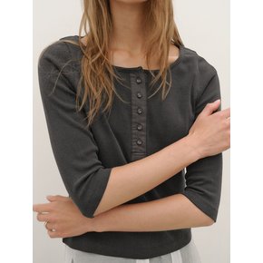 [1st REORDER] HENLEY NECK TOP [CHARCOAL]
