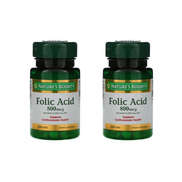[해외직구] 네이처스바운티 엽산 폴릭엑시드 800mcg 250정 2팩 Nature`s Bounty Folic Acid 800 mcg 250 Tablets