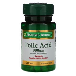 [해외직구] 네이처스바운티 엽산 폴릭엑시드 800mcg 250정 2팩 Nature`s Bounty Folic Acid 800 mcg 250 Tablets