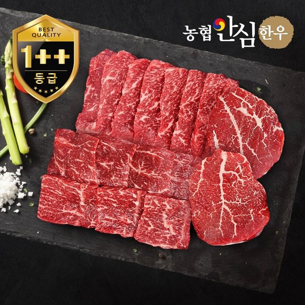 1++등급  한우 모둠구이 한판 600g (보섭+설깃+우둔)