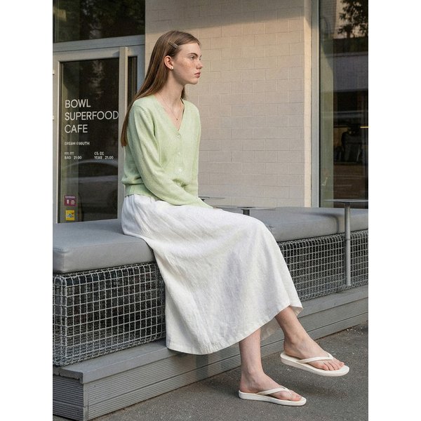 비스코스 플레어 밴딩 스커트_WHITE