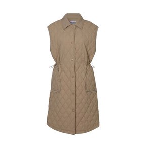 CRINKLE QUILTED DOWN LONG VEST_Beige