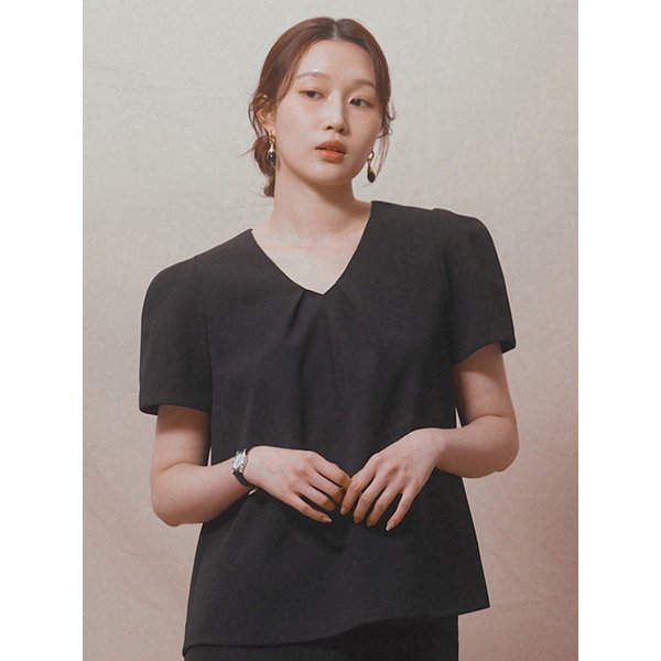 [SPNK] 브이넥 핀턱 블라우스_블랙