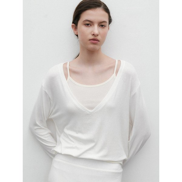 Layered V-Neck T-shirt (Ivory)