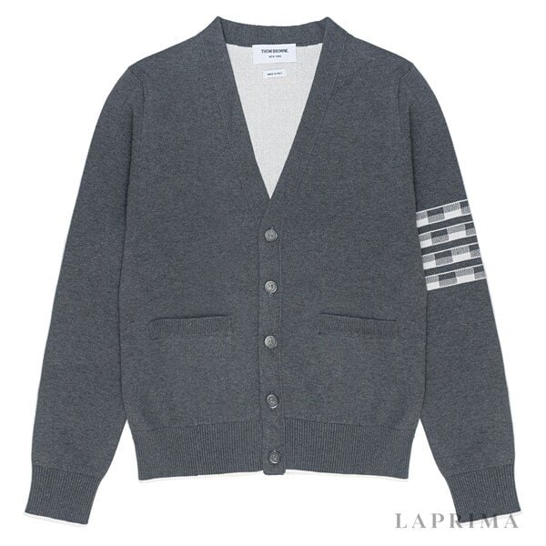 라프리마 톰브라운 헥터 자카드 코튼 4-바 브이넥 카디건 MKC469AY3006-035