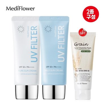 메디플라워 유브이 필터 퓨어 무기자차 선크림+마일드 선크림+곡물 클렌징폼 150ml