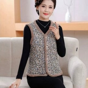 누빔 레트로 할머니 의류 여자 꽃무늬 따뜻한 조끼 여성 베스트