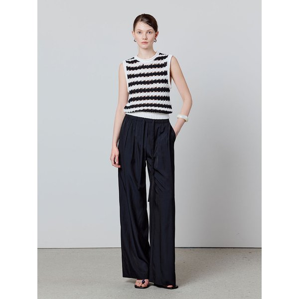 Open-work sleeveless striped knitwear - navy