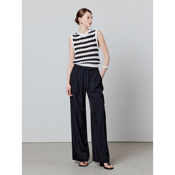 Open-work sleeveless striped knitwear - navy