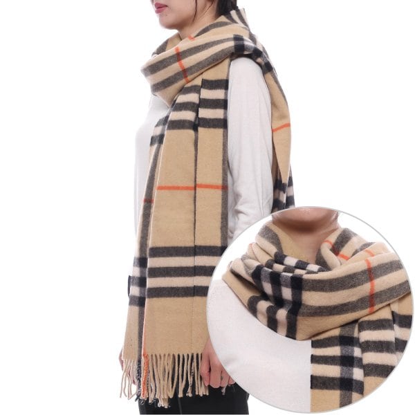 [부산점] 25FW 여성 와이드 체크 캐시미어 머플러 (8085931 SAND W 25F)