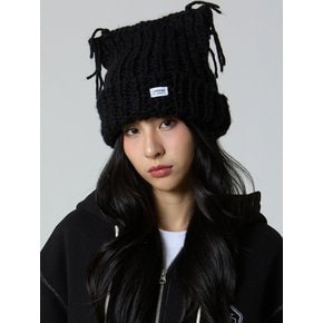 플라넷 캣 니트 비니 블랙_Planet Cat Knit Beanie Black