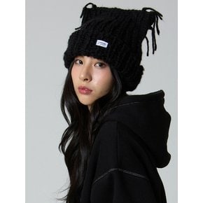 플라넷 캣 니트 비니 블랙_Planet Cat Knit Beanie Black