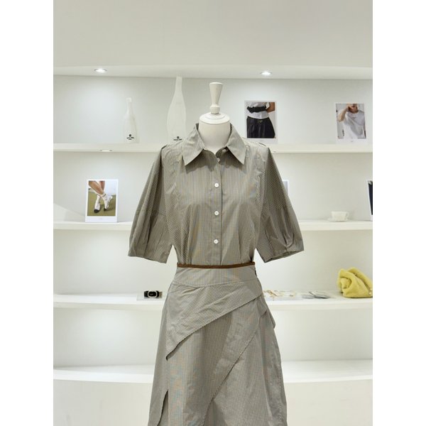 [여주점] 여성 벌룬소매 체크 셋업 블라우스 (L262PSC034)