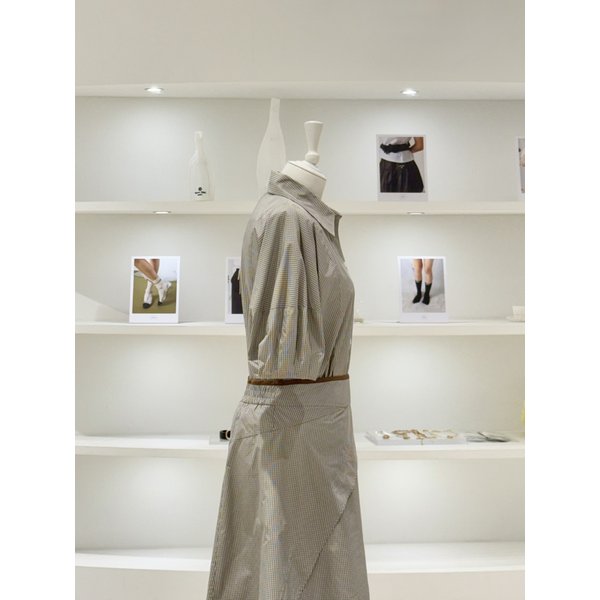 [여주점] 여성 벌룬소매 체크 셋업 블라우스 (L262PSC034)